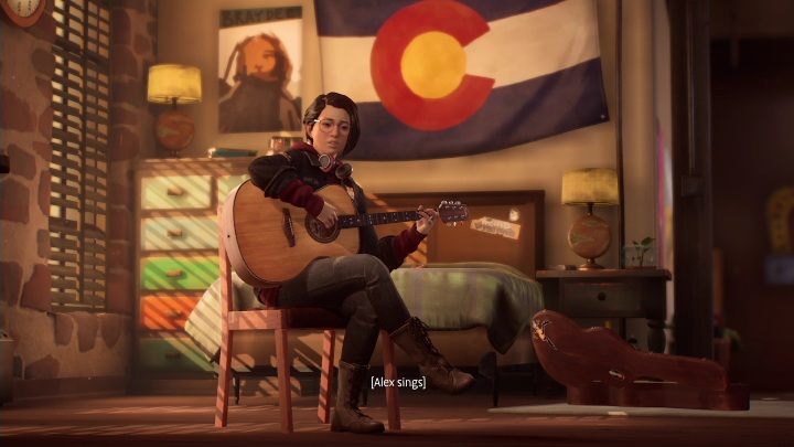 Ten etap zakończy się, gdy Alex zabierze się za grę na gitarze - Life is Strange True Colors: Eksploracja mieszkania - solucja, opis przejścia - Life is Strange True Colors - poradnik do gry