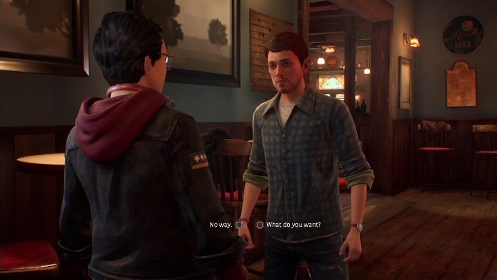 Gdy ruszycie po butelki zastawi Wam drogę i będzie chciał porozmawiać - Life is Strange True Colors: Bar (rozdział 1) - solucja, opis przejścia - Life is Strange True Colors - poradnik do gry