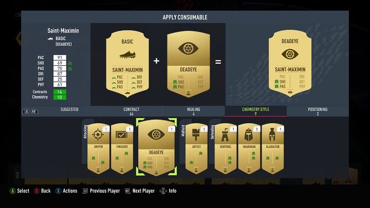 Aby przydzielić piłkarzowi kartę stylu gry wystarczy przejść do menu składu, wybrać odpowiedniego zawodnika i przejść do menu działań, a następnie wybrać zakładkę z przedmiotami jednorazowymi - FUT 22: Zarządzanie zespołem - FIFA 22 - poradnik do gry