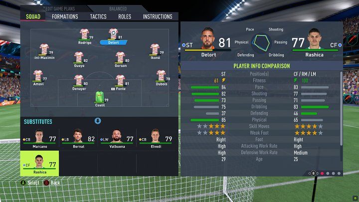 Aby przeprowadzić zmianę w trakcie meczu, zainicjujcie przerwę, która zostanie aktywowana w momencie, gdy futbolówka opuści pole gry lub gdy dojdźcie do innej przerwy w rozgrywce i przejdźcie do widoku zespołu - FUT 22: Zarządzanie zespołem - FIFA 22 - poradnik do gry