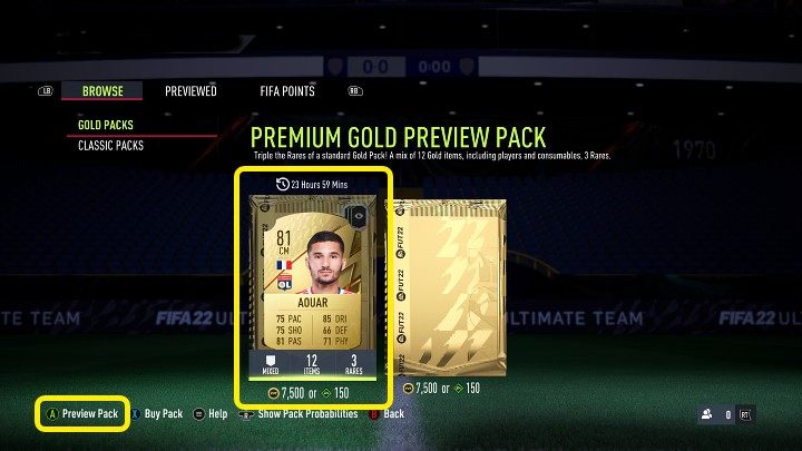 Po zalogowaniu się do FIFA 22 Ultimate Team przejdźcie do sklepu (Store) i wybierzcie paczkę z charakterystyczną ikoną oka w prawym górnym rogu - paczka została oznaczona na powyższym obrazku - FUT 22: Zawartość paczki - jak podejrzeć - FIFA 22 - poradnik do gry