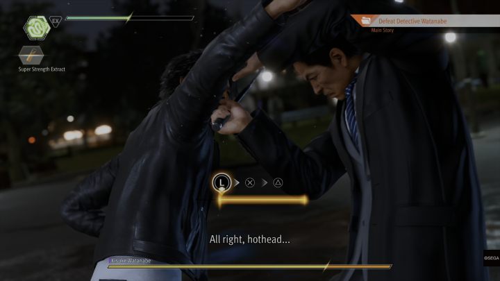 Gdy pasek zdrowia przeciwnika zejdzie do żółtego koloru, uruchomi się animacja - Lost Judgment: Chapter 10 Catch a Tiger - solucja, opis przejścia - Lost Judgment - poradnik do gry