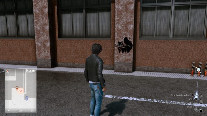 8 obrazek jest na ścianie parkingu, przy taksówce w East Jinnai Station - Lost Judgment: Squirrel search Jinnai Station - wszystkie wiewiórki, mapa - Lost Judgment - poradnik do gry