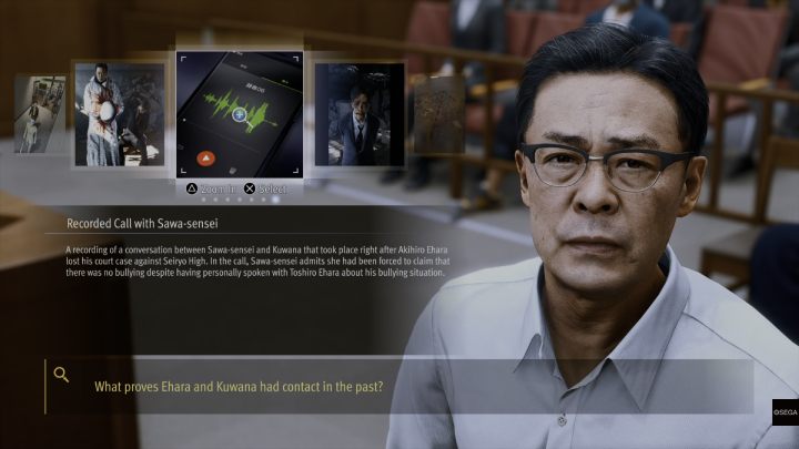 Następnie jako dowód wskażcie Recorded Call with Sawa-sensei - Lost Judgment: Final Chapter - Darkest Before the Dawn - Lost Judgment - poradnik do gry