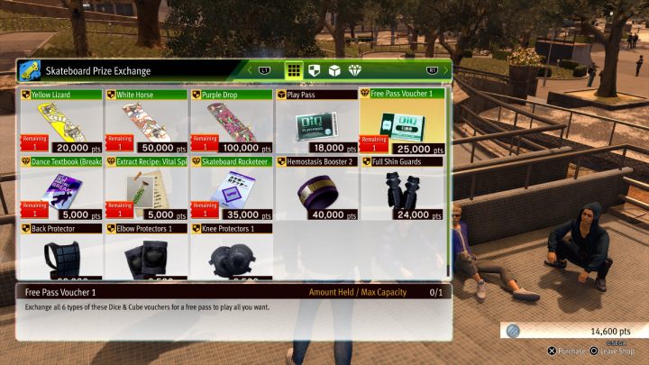 Punkty zbierane w wyścigach deskorolkowych, zdobywane podczas jazdy na deskorolce oraz w misjach deskorolkowych, możecie wymienić na ciekawe nagrody - Lost Judgment: Skaters - solucja, opis przejścia - Lost Judgment - poradnik do gry