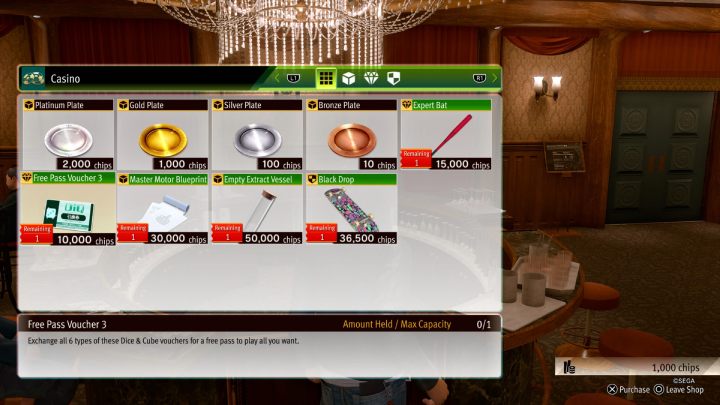 W Casino Prize Exchange możecie znaleźć kilka ciekawych przedmiotów, takich jak Free Pass Voucher 3, nowy przepis na ekstrakt, kij basebollowy Expert Bat i deskorolkę Black Drop - Lost Judgment: Casino - solucja, opis przejścia - Lost Judgment - poradnik do gry