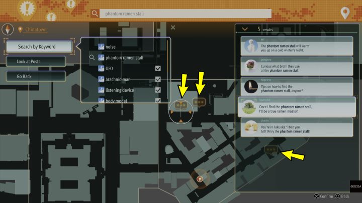 W aplikacji Buzz Researcher wyszukajcie phantom ramen stall i udajcie się do minimum 3 wyznaczonych miejsc - Lost Judgment: The Forbidden Taste - solucja, opis przejścia - Lost Judgment - poradnik do gry