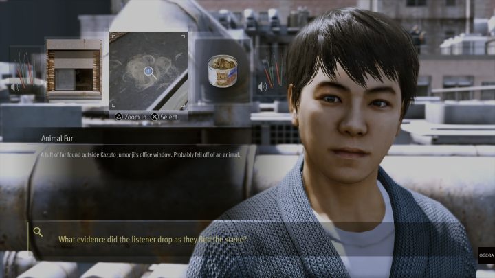 Jako dowód w sprawie wskażcie Cat Food, a następnie Animal Fur - Lost Judgment: The Chaos of the Masked Writer - solucja, opis przejścia - Lost Judgment - poradnik do gry
