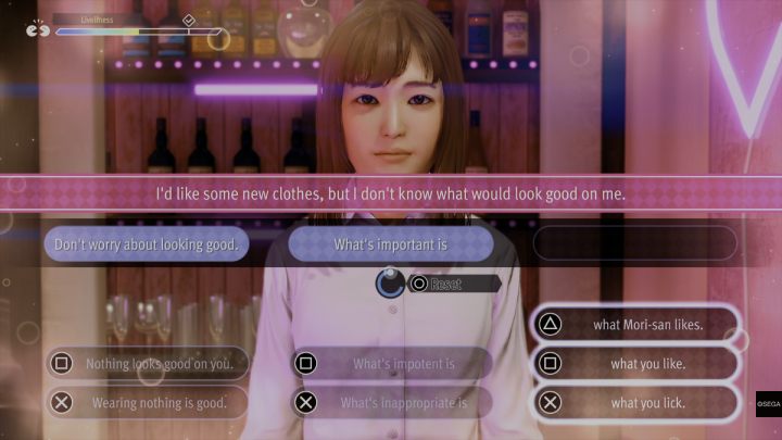 Po wejściu do baru, zaczepi Was Haruko - Lost Judgment: Girls Bar - solucja, opis przejścia - Lost Judgment - poradnik do gry