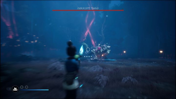 Na samym początku walki z bossem powinniście zauważyć latarnie przywieszoną na jego szyi - Kena Bridge of Spirits: Corrupt Taro - boss, jak pokonać? - Kena Bridge of Spirits - poradnik do gry