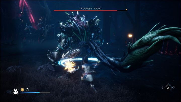 Sęk w tym, że nawet, gdy zostanie zestunowany, i tak będzie atakował na oślep - Kena Bridge of Spirits: Corrupt Taro - boss, jak pokonać? - Kena Bridge of Spirits - poradnik do gry