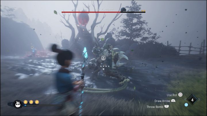 Z kolei będąc bardzo daleko, boss zacznie zasłaniać się tarczą - Kena Bridge of Spirits: Vine Knight - boss, jak pokonać? - Kena Bridge of Spirits - poradnik do gry