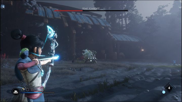 Gdy zobaczycie, że boss się nie rusza i po prostu skrywa się za tarczą, zajdźcie go od tyłu - Kena Bridge of Spirits: Vine Knight - boss, jak pokonać? - Kena Bridge of Spirits - poradnik do gry