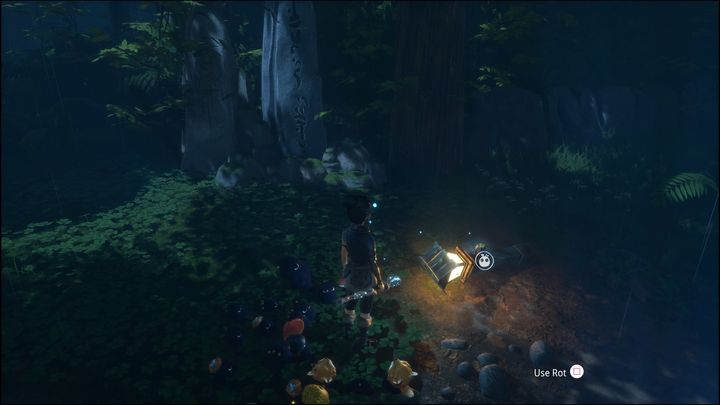 Po chwili chodzenia zobaczycie żółtego duszka, który wejdzie do środka latarni - Kena Bridge of Spirits: Free Taro - solucja, opis przejścia - Kena Bridge of Spirits - poradnik do gry