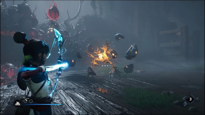 W tym momencie powinniście strzelić w jego czuły punkt, znajdujący się w centrum ciała - Kena Bridge of Spirits: Help the Woodsmith - solucja, opis przejścia - Kena Bridge of Spirits - poradnik do gry