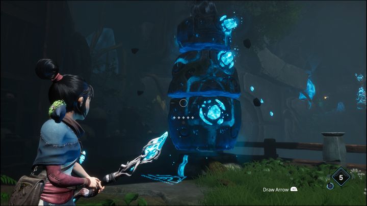 Na górze znajduje się kolejny kryształ, który uformuje się w jedno, gdy rzucicie bombą w skały - Kena Bridge of Spirits: Help the Woodsmith - solucja, opis przejścia - Kena Bridge of Spirits - poradnik do gry