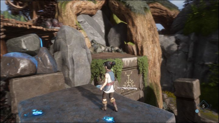 Gdy to zrobicie, strzelcie w kwiat, następnie zatrzymajcie czas za pomocą celowania z łuku i wykonajcie podwójny skok, aby trafić na drugą platformę - Kena Bridge of Spirits: Adiras Love - solucja, opis przejścia - Kena Bridge of Spirits - poradnik do gry