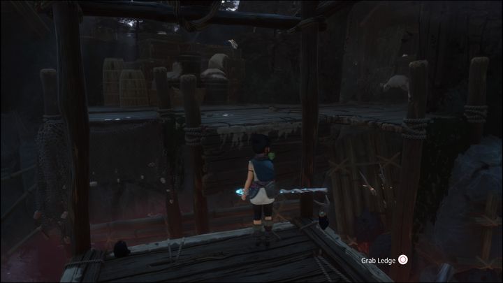 Zanim skoczycie na dół, gdzie znajduje się główny cel misji, poczekajcie, aż znajdziecie się w położeniu widocznym na zdjęciu - Kena Bridge of Spirits: Adiras Love - solucja, opis przejścia - Kena Bridge of Spirits - poradnik do gry