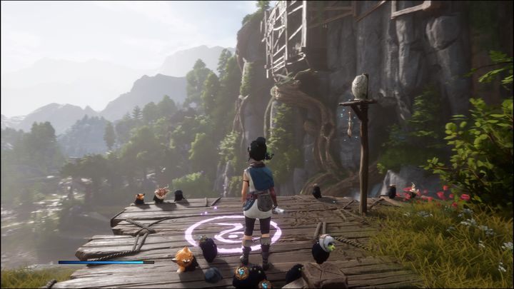 Idąc w górę, możecie skorzystać z wyzwania strzeleckiego, które nagrodzi Was Rot, jeśli zestrzelicie wszystkie cele w odpowiednim czasie - Kena Bridge of Spirits: Adiras Fear - solucja, opis przejścia - Kena Bridge of Spirits - poradnik do gry