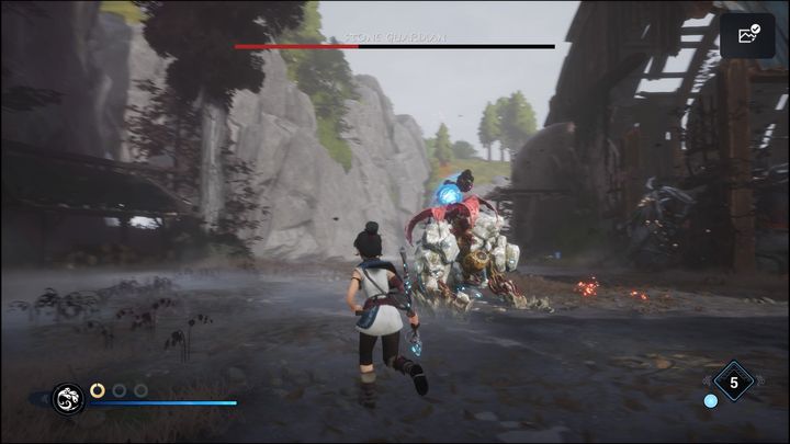 Gdy zdrowie bossa spadnie poniżej połowy, Stone Guardian zacznie przez chwilę krzyczeć, po czym po chwili nastąpi wybuch blisko niego - Kena Bridge of Spirits: Stone Guardian - boss, jak pokonać? - Kena Bridge of Spirits - poradnik do gry