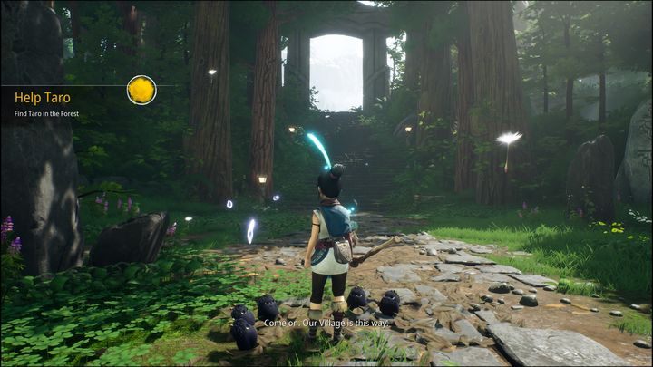 Schodząc na dół, powinniście znaleźć się blisko pierwszej, ważnej lokacji, mianowicie w The Village - Kena Bridge of Spirits: Help Taro - solucja, opis przejścia - Kena Bridge of Spirits - poradnik do gry