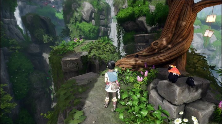 Po kilku wspinaczkach, powinniście po prawej stronie, niedaleko przepaści zauważyć kolejną skałę, a na niej drzewo - Kena Bridge of Spirits: Find Rusu - solucja, opis przejścia - Kena Bridge of Spirits - poradnik do gry