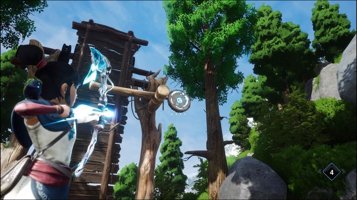 Następnie, po oczyszczeniu spaczenia, po prawej stronie zobaczycie tarczę, w którą musicie strzelić, aby opuścić most - Kena Bridge of Spirits: Taros Fear - solucja, opis przejścia - Kena Bridge of Spirits - poradnik do gry