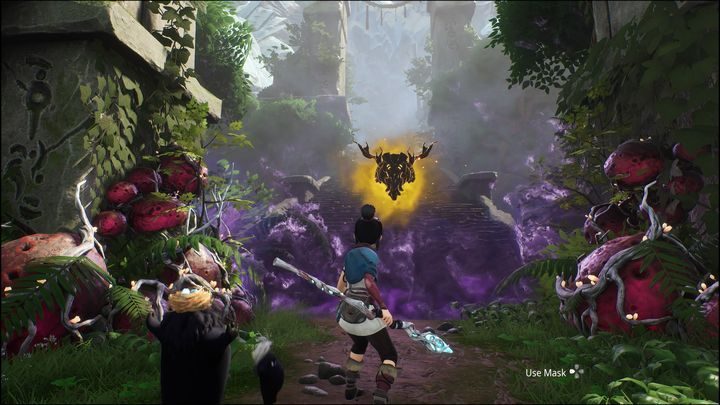 Gdy będziecie na miejscu, skorzystajcie z maski, aby otworzyć przejście - Kena Bridge of Spirits: Help Toshi - solucja, opis przejścia - Kena Bridge of Spirits - poradnik do gry