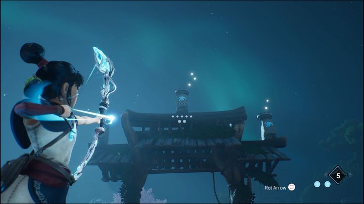 Dlatego też będziecie musieli najpierw strzelić w lewy kryształ, następnie w prawy, a na samym końcu w środkowy - Kena Bridge of Spirits: Warrior Path - solucja, opis przejścia - Kena Bridge of Spirits - poradnik do gry