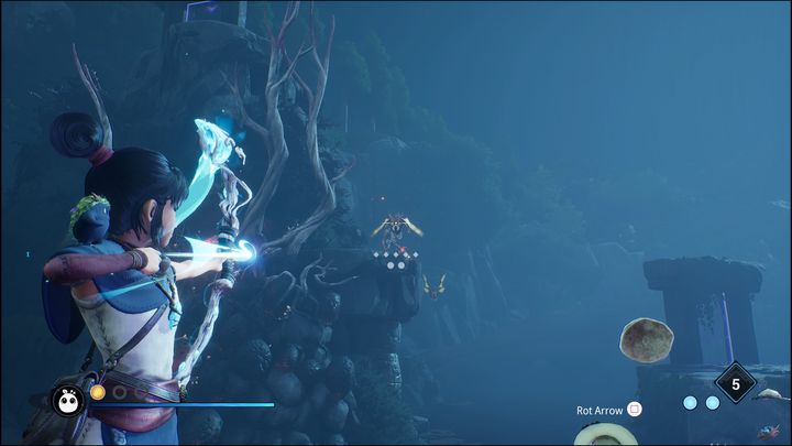 Gdy znajdziecie się na finalnej platformie, blisko spaczonego kwiatu, pojawią się latający przeciwnicy - Kena Bridge of Spirits: Warrior Path - solucja, opis przejścia - Kena Bridge of Spirits - poradnik do gry