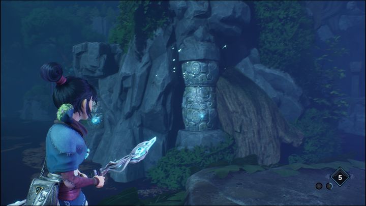 Przy każdym przejściu, znajduje się kolumna błyszcząca się na niebiesko - Kena Bridge of Spirits: Warrior Path - solucja, opis przejścia - Kena Bridge of Spirits - poradnik do gry