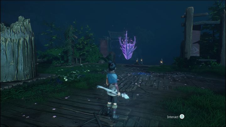 Po uderzeniu w dzwon, cofnijcie się, aby podejść do Warrior Mask - Kena Bridge of Spirits: Warrior Path - solucja, opis przejścia - Kena Bridge of Spirits - poradnik do gry