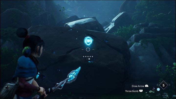 Następnie, gdy już znajdziecie się po drugiej stronie, przylepcie bombę do połyskujących skał, a następnie szybko pobiegnijcie do bramy, gdyż droga nie będzie zbyt długo dostępna, a opadające kamienie będą mogły Was zabić - Kena Bridge of Spirits: Hunter Path - solucja, opis przejścia - Kena Bridge of Spirits - poradnik do gry