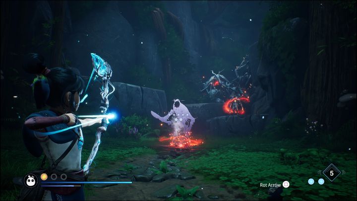 Po przebiegnięciu w stronę bramy i skorzystaniu z Dasha w celu przejścia przez bramę, zostaniecie momentalnie zaatakowani przez wrogie jednostki - Kena Bridge of Spirits: Hunter Path - solucja, opis przejścia - Kena Bridge of Spirits - poradnik do gry