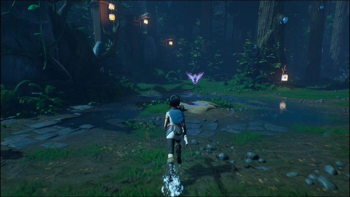 Po trafieniu we wszystkie kryształu, pojawi się fioletowa maska - Kena Bridge of Spirits: Hunter Path - solucja, opis przejścia - Kena Bridge of Spirits - poradnik do gry