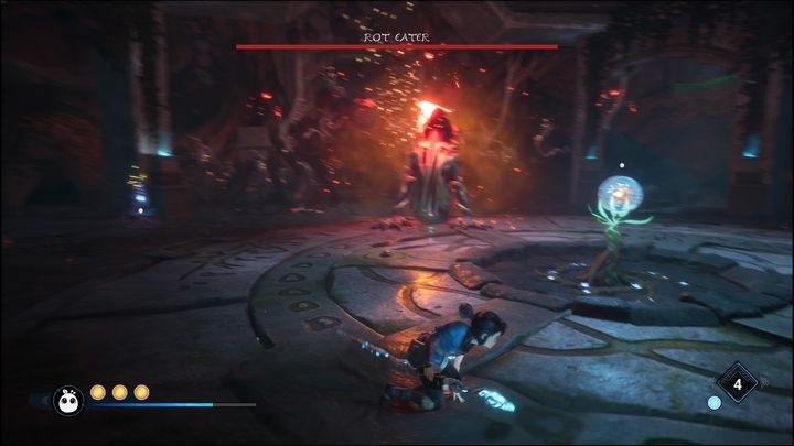Gdy oczyścicie trzy kwiaty, które znajdowały się na arenie, pojawi się główny boss, Rot Eater - Kena Bridge of Spirits: Rot Eater - boss, jak pokonać? - Kena Bridge of Spirits - poradnik do gry