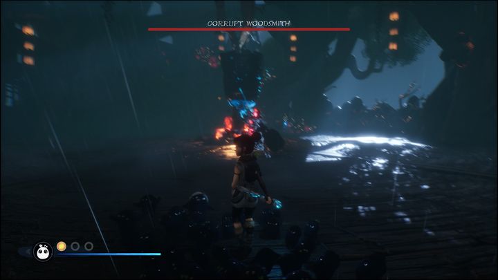 Już na samym początku można dostrzec, że Corrupt Woodsmith jest odporny na wszelkie obrażenia - Kena Bridge of Spirits: Corrupt Woodsmith - boss, jak pokonać? - Kena Bridge of Spirits - poradnik do gry