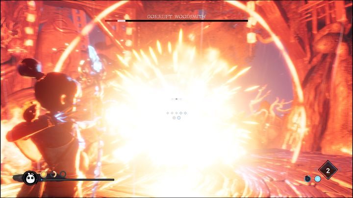 Warto w tym momencie również korzystać z bomb, przylepiając je do ciała bossa - Kena Bridge of Spirits: Corrupt Woodsmith - boss, jak pokonać? - Kena Bridge of Spirits - poradnik do gry