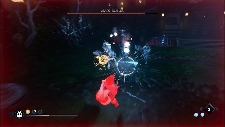 Jeśli będziecie trzymać dystans od Mask Makera, może on również stworzyć kilka kul, które będą wisieć nad jego głową i ramionami - Kena Bridge of Spirits: Mask Maker - boss, jak pokonać? - Kena Bridge of Spirits - poradnik do gry