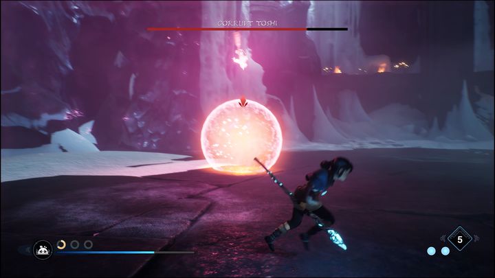 Corrupt Toshi może również będąc na ziemi skorzystać ze swojego łuku - Kena Bridge of Spirits: Corrupt Toshi - boss, jak pokonać? - Kena Bridge of Spirits - poradnik do gry