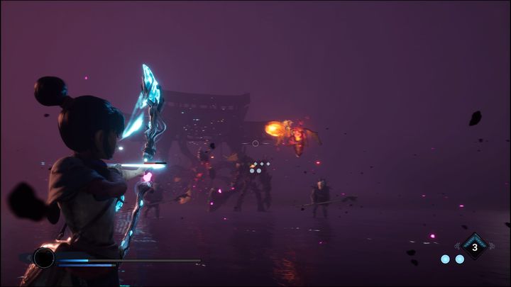 Po przejściu na drugą stronę, pojawią się kolejni wrogowie, tym razem będą to dwa stworzenia latające, dwaj słabsi wrogowie walczący w zwarciu, oraz Wood Knight w formie minibossa - Kena Bridge of Spirits: Corrupt Rot God - boss, jak pokonać? - Kena Bridge of Spirits - poradnik do gry