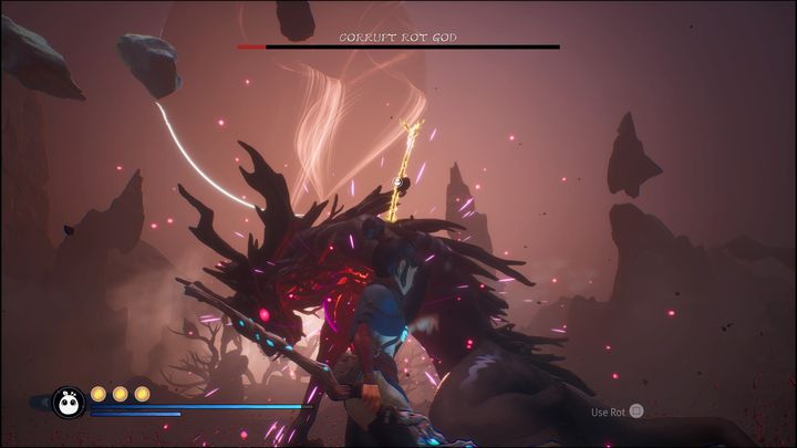 Aby przerwać ten atak, należy wyjąć z jego pleców złote pręty - Kena Bridge of Spirits: Corrupt Rot God - boss, jak pokonać? - Kena Bridge of Spirits - poradnik do gry