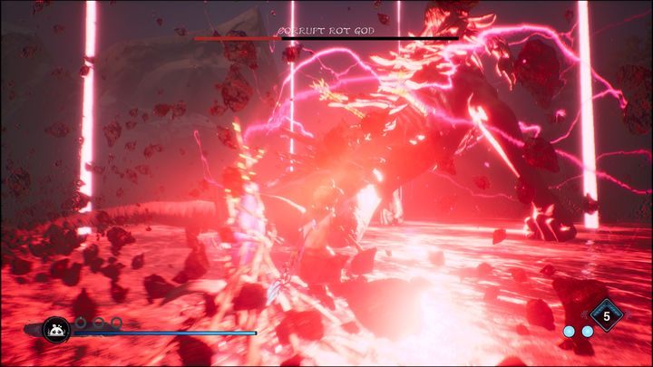 Jeśli nie zrobicie tego na czas, boss wytworzy masę pocisków laserowych na arenie - Kena Bridge of Spirits: Corrupt Rot God - boss, jak pokonać? - Kena Bridge of Spirits - poradnik do gry