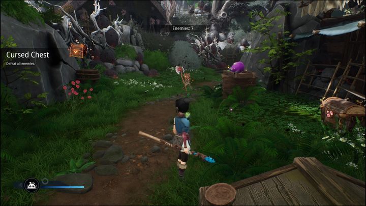 Gdy spełnicie warunek, który pojawi się po lewej stronie ekranu, skrzynia zmieni swój kolor na niebieski, dzięki czemu będziecie mogli ją otworzyć - Kena Bridge of Spirits: Cursed Chests - czym są? - Kena Bridge of Spirits - poradnik do gry