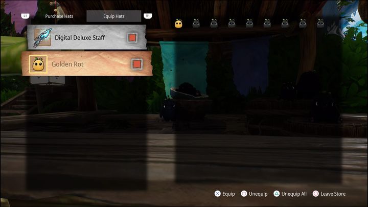Druga zakładka zaś pozwala na wyekwipowanie zakupionych czapeczek, bądź innych rzeczy, takich jak skórki konkretnych Rot czy broni - Kena Bridge of Spirits: Hat Cart - co odblokowuje? - Kena Bridge of Spirits - poradnik do gry
