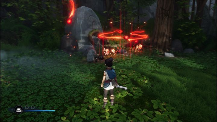 Idąc przed siebie, po prawej stronie zobaczycie wielki głaz, a przy nim trzy mniejsze kamienie - Kena Bridge of Spirits: Taros Regret - solucja, opis przejścia - Kena Bridge of Spirits - poradnik do gry