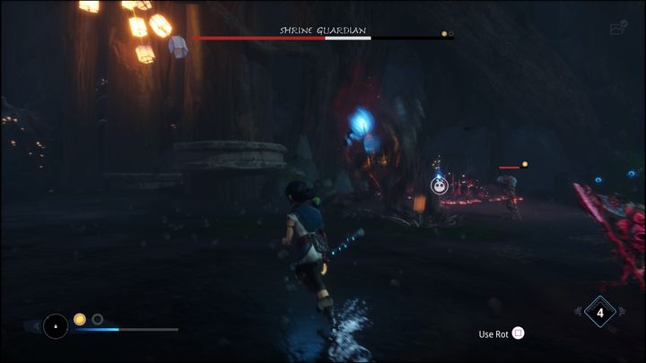 Jeśli Shrine Guardian wbije swoje ręce w ziemie, zacznie tworzyć pod Waszą postacią kwiaty, które zadadzą Wam obrażenia, jeśli tylko Was dotkną - Kena Bridge of Spirits: Shrine Guardian - boss, jak pokonać? - Kena Bridge of Spirits - poradnik do gry