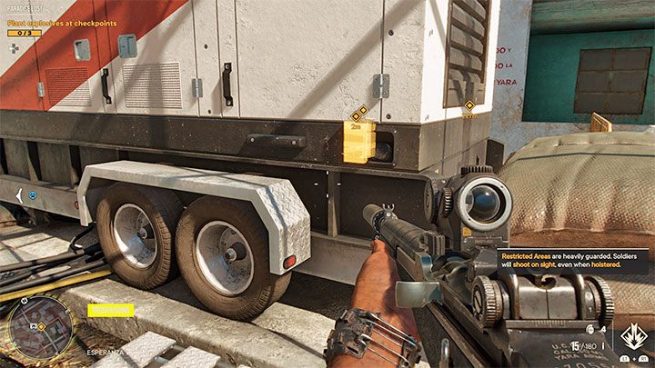 W każdej z oznaczonych przez grę lokacji musicie znaleźć wyróżnione na żółto miejsce podłożenia ładunku wybuchowego - przytrzymajcie przycisk interakcji - Far Cry 6: Raj utracony (Paradise Lost) - solucja, opis przejścia - Far Cry 6 - poradnik do gry