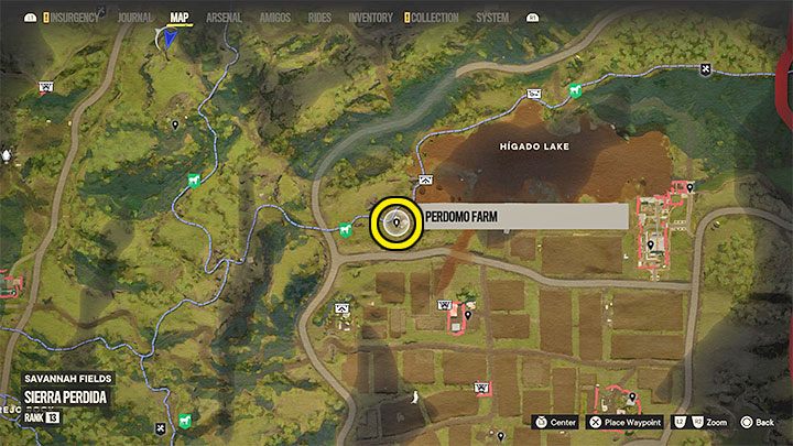 Dotrzyjcie do zaznaczonej na powyższym obrazku farmy Pedromo Farm znajdującej się obok Savannah Fields w podregionie Sierra Perdida - Far Cry 6: Owoce miłości (The Seeds of Love) - solucja, opis przejścia - Far Cry 6 - poradnik do gry