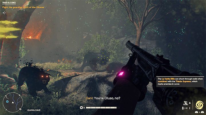 Wewnątrz jaskini należy położyć zebrane relikty na podłodze w miejscu oznaczonym znakami i doprowadzi to do rozpoczęcia walki z pumą Oluso - Far Cry 6: Oluso - Amigo - Far Cry 6 - poradnik do gry